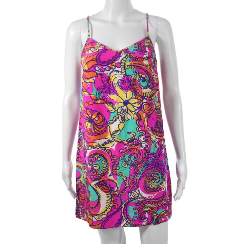 Lilly Pulitzer Women Silk Paisley Shift Dress Multicolor V-Neck Size XS